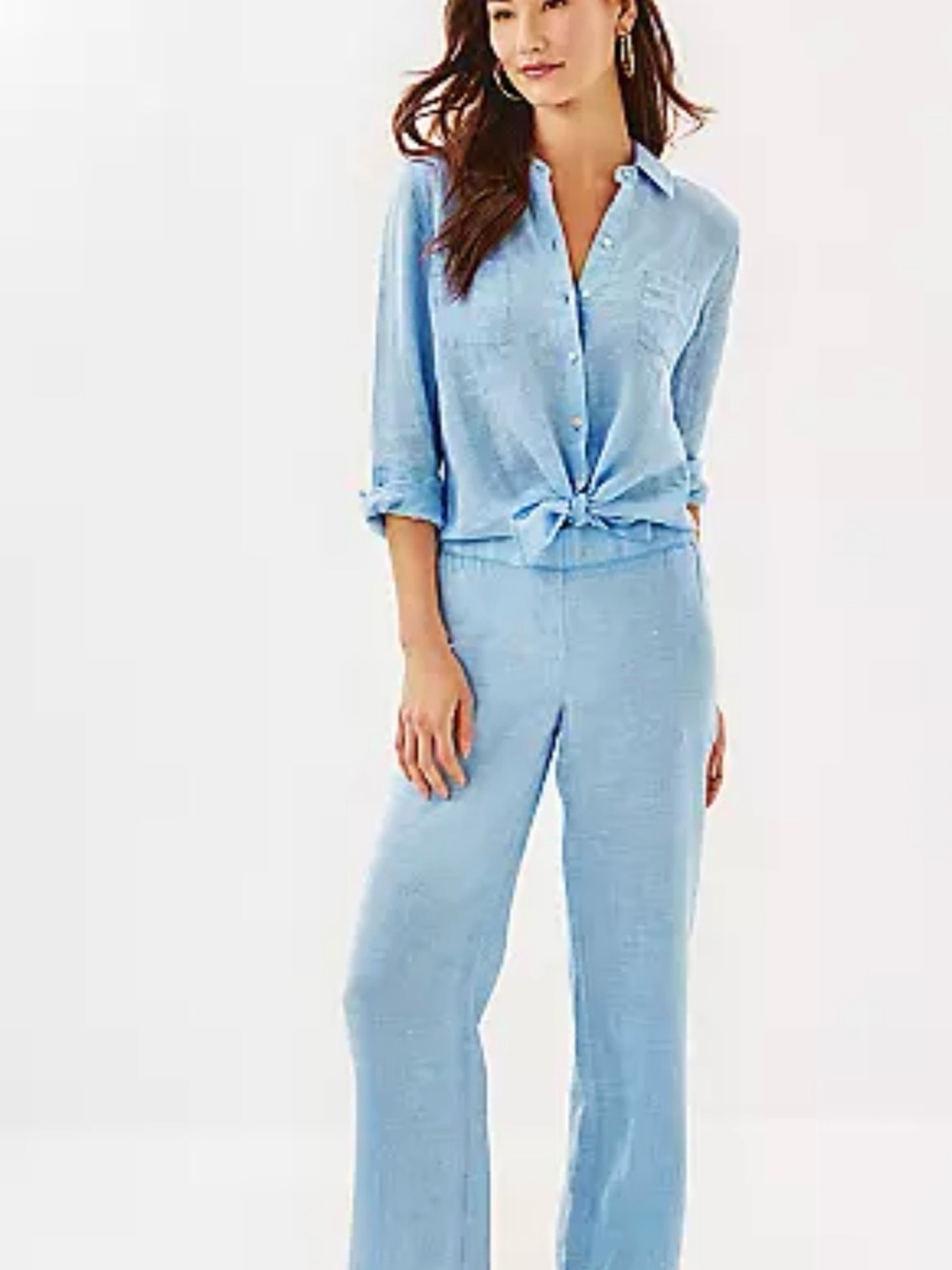 Lilly Pulitzer Light Blue Wide-Leg Linen-Blend Pants XL
